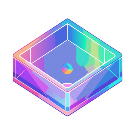 Abstract Isometric Cube with Watercolor Texture and Bright Color Spectrum Backgroundのイラスト素材