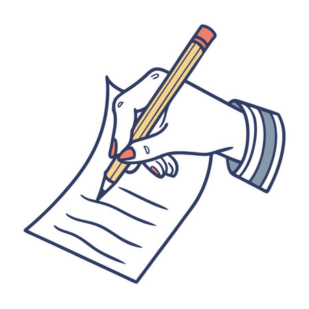 Hand holding pencil writing on paper, artistic rendering of creative writing processのイラスト素材