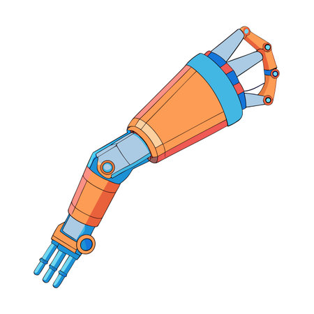 Cartoon Robot Arm Isolated On White, Depicting Technology And Engineeringのイラスト素材