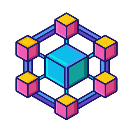Abstract Network of Cubes Connecting to a Central Element for Data Connectionのイラスト素材
