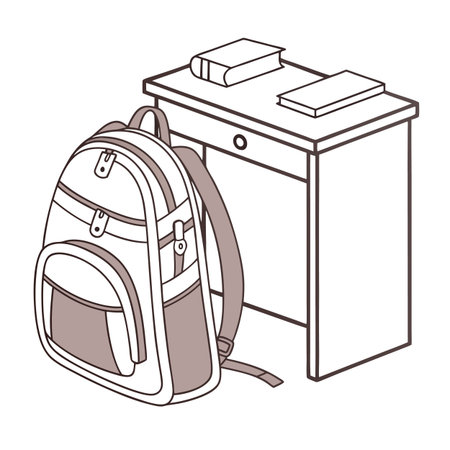 School days illustration with backpack and desk ready for learning and studyのイラスト素材