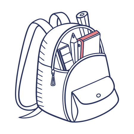 School Backpack with Supplies Illustration on White Background, Back to School Conceptのイラスト素材