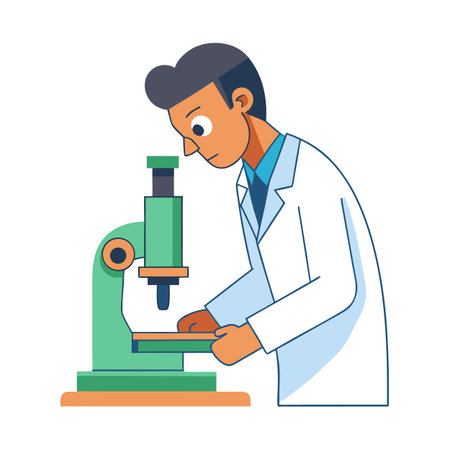 Scientist with Microscope - Illustration of scientific research and investigation processのイラスト素材