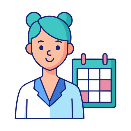 Illustration of a medical professional with a calendar indicating schedule availabilityのイラスト素材