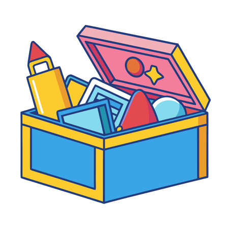 Colorful Toy Box with Geometric Shapes Illustration in a Flat Styleのイラスト素材