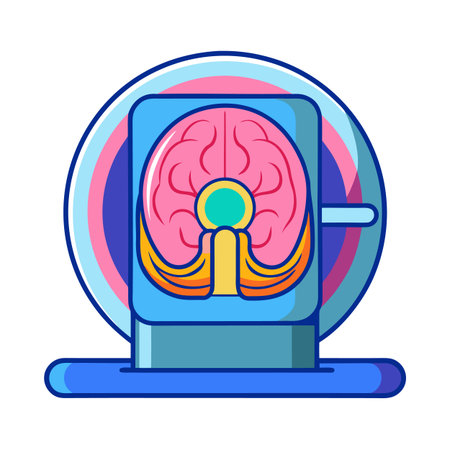 Vector illustration of brain MRI scanner in pastel colors with thick outlinesのイラスト素材