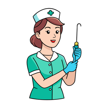 Cartoon nurse illustration holding a medical tool, isolated on white backgroundのイラスト素材