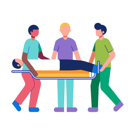 Paramedics Carrying a Patient on a Stretcher: Flat Vector Illustration on Whiteのイラスト素材