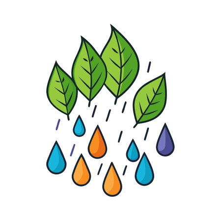 Illustrative leaves being watered by colorful raindrops for growth conceptのイラスト素材