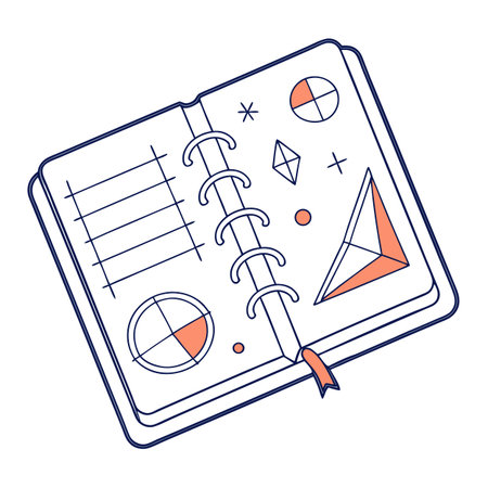 Open notebook with minimalist geometric design elements and a coral color accentのイラスト素材