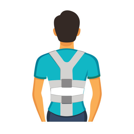 Person Wearing Back Support Posture Corrector Demonstrating Correct Posture in a Vector Illustrationのイラスト素材