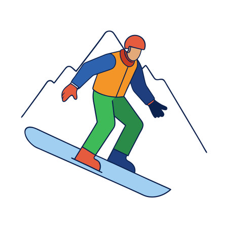 Snowboarder in action on a snowy mountain; winter sports illustrationのイラスト素材