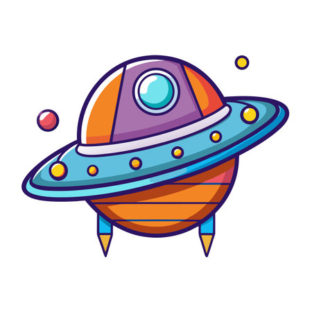 Cartoon UFO with bright colors and outline, isolated on white backgroundのイラスト素材