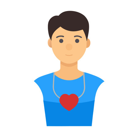 Flat vector illustration of a young man wearing a heart pendantのイラスト素材