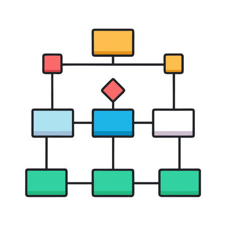 Illustration of flowchart diagram featuring rectangles and rhombus linked by linesのイラスト素材