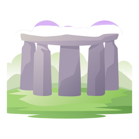 Cartoon illustration of Stonehenge with minimalist design and soft color paletteのイラスト素材