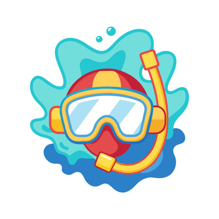 Snorkel mask and water illustration for summer vacation and diving themesのイラスト素材
