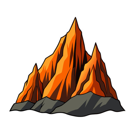 Vector illustration of orange mountains against a white background with dark grey rocksのイラスト素材