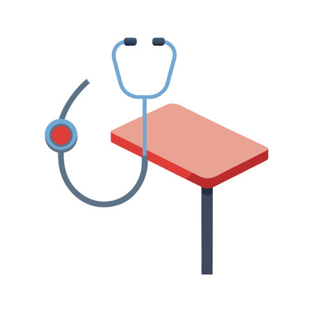 Examination table with stethoscope isolated on white background for medical illustrationsのイラスト素材