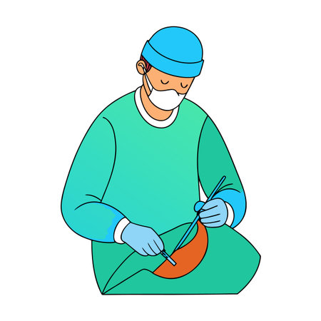 Surgeon performing operation with sterile tools in a medical environment illustrationのイラスト素材