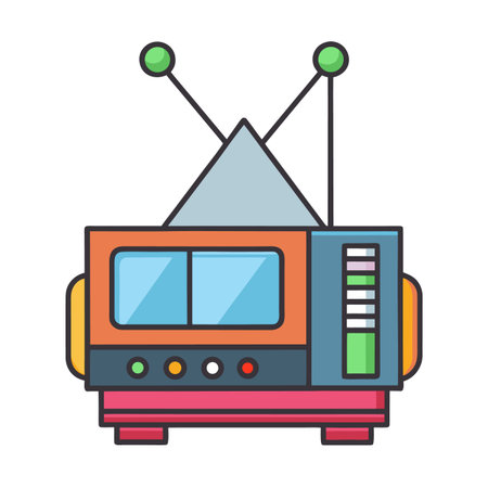 Cartoon retro television icon in colorful flat style with antenna designのイラスト素材