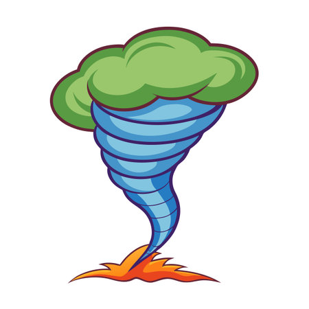 Cartoon tornado with green cloud and fire burst on white backgroundのイラスト素材