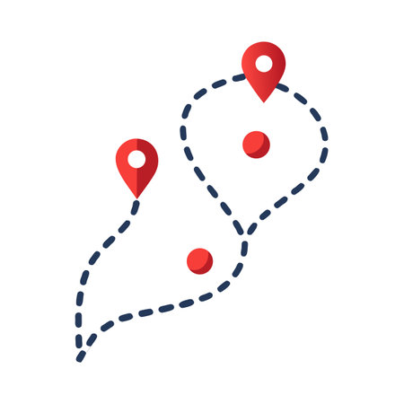 Simple route map with red markers and dashed line showing journey pathのイラスト素材