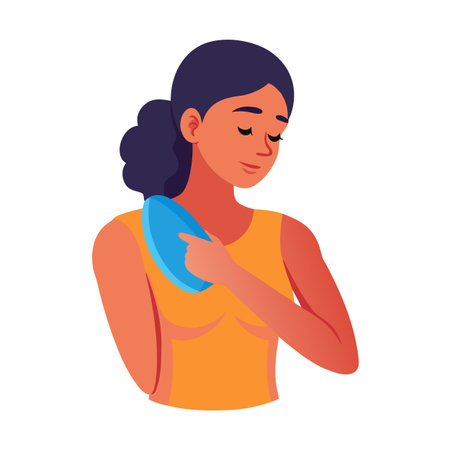 Woman uses an exfoliation pad on her chest in a flat design styleのイラスト素材