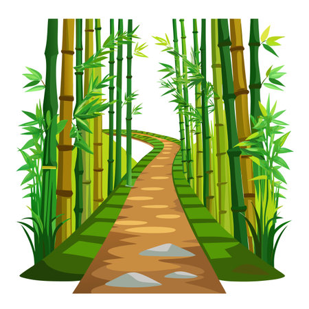Scenic bamboo forest path illustration for nature themed design elementsのイラスト素材