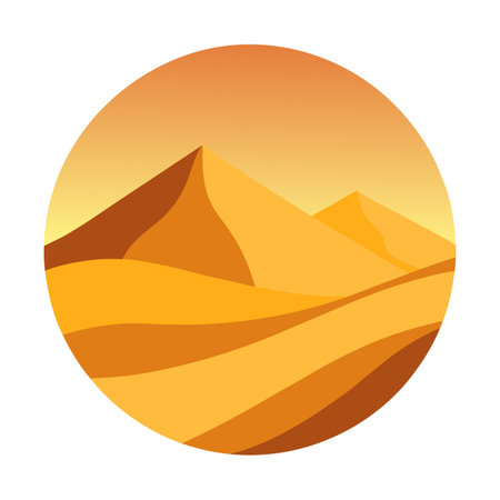 Minimalist vector desert landscape in circle format with orange and yellow huesのイラスト素材