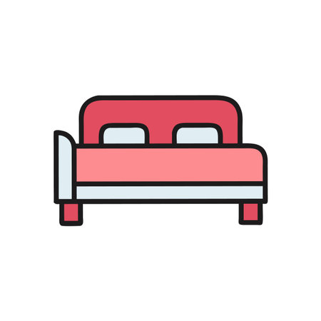 Cartoon Style Pink Bed Illustration with Two Pillowsのイラスト素材