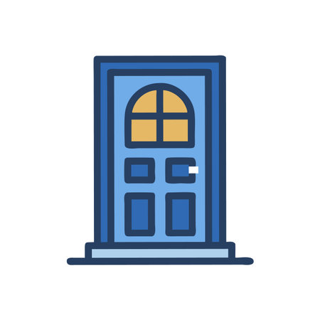 Blue door with window panes, home entryのイラスト素材