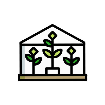 Icon of greenhouse with plants on black backgroundのイラスト素材