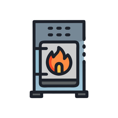 Modern Fireplace Illustration with Flame Design, Heating Applianceのイラスト素材