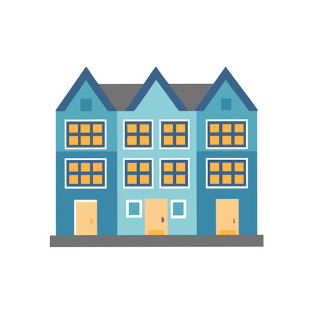 Blue Townhouse Building Illustration with Windows Lit Upのイラスト素材