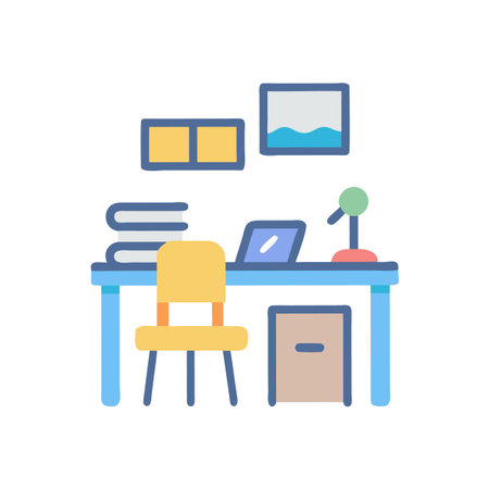 Home office desk setup with laptop and lampのイラスト素材