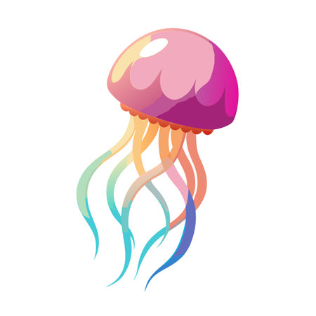 Stylized Jellyfish Illustration with Vibrant Colors on a White Background, Isolatedのイラスト素材