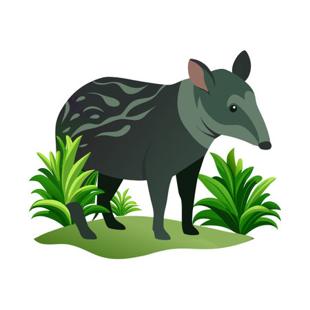 Cartoon Tapir in Grassy Environment - Flat Design Illustrationのイラスト素材