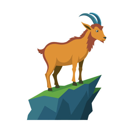 Cartoon Goat Standing on a Rock Formation Against a White Backgroundのイラスト素材