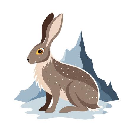 Arctic Hare in Winter Habitat, Flat Vector Illustration with Snowy Mountainsのイラスト素材