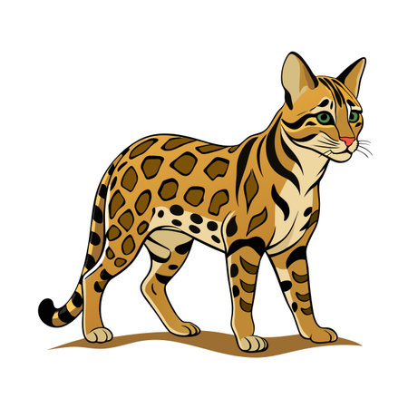 Cartoon Bengal cat illustration, full body side view on white backgroundのイラスト素材