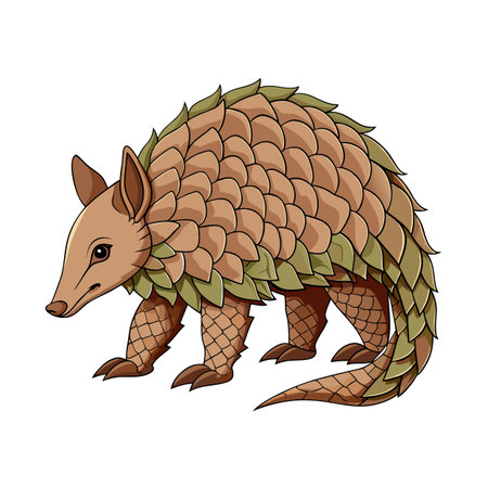 Illustration of a pangolin animal walking on white background in cartoon styleのイラスト素材