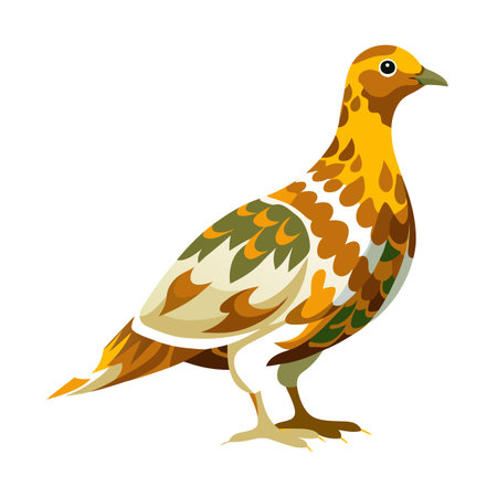 Stylized partridge illustration isolated on white background, featuring geometric patterns and earthy tonesのイラスト素材