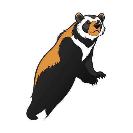 Cartoon spectacled bear vector illustration leaping on a white backgroundのイラスト素材