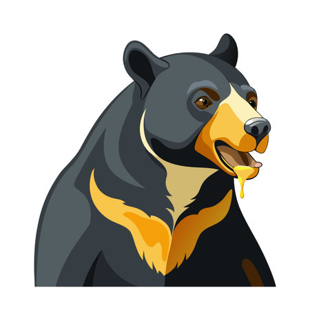 Cartoon illustration of a sun bear eating honey on a white backgroundのイラスト素材