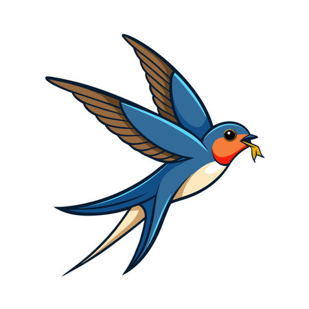 Stylized Illustration of a Flying Swallow Carrying a Small Piece of Strawのイラスト素材