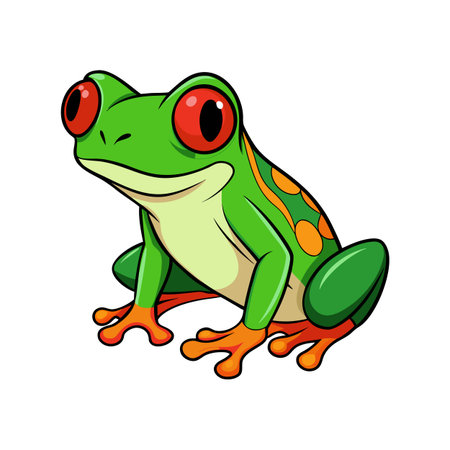 Cartoon red-eyed tree frog illustration against a white background for kids contentのイラスト素材