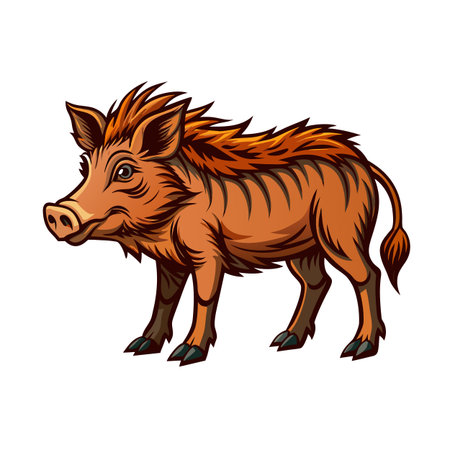 Illustration of a fierce wild boar character with detailed lines and vibrant colorsのイラスト素材