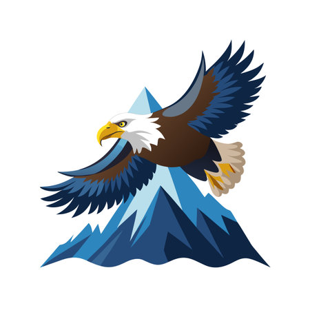 Bald Eagle Soaring Above Mountain Peaks Against a White Background Illustrationのイラスト素材