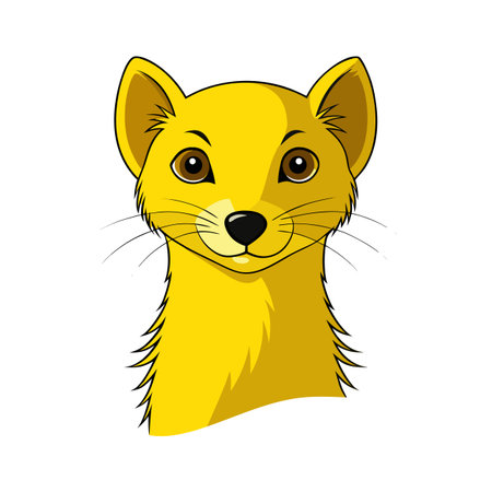 Cute yellow cartoon ferret head with big brown eyes, front viewのイラスト素材